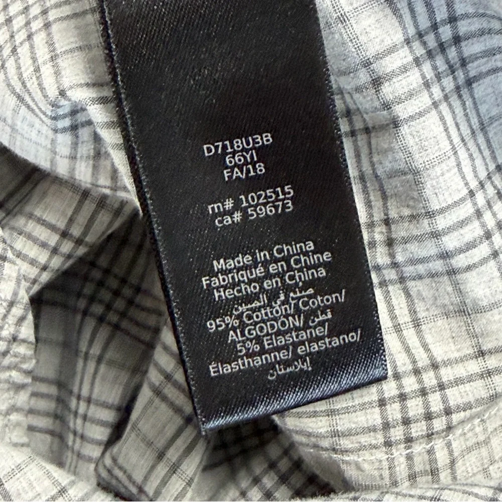John Varvatos U.S.A. Shirt Mens 15 32/33 Gray Plaid‎ Slim Fit Dress Long Sleeve